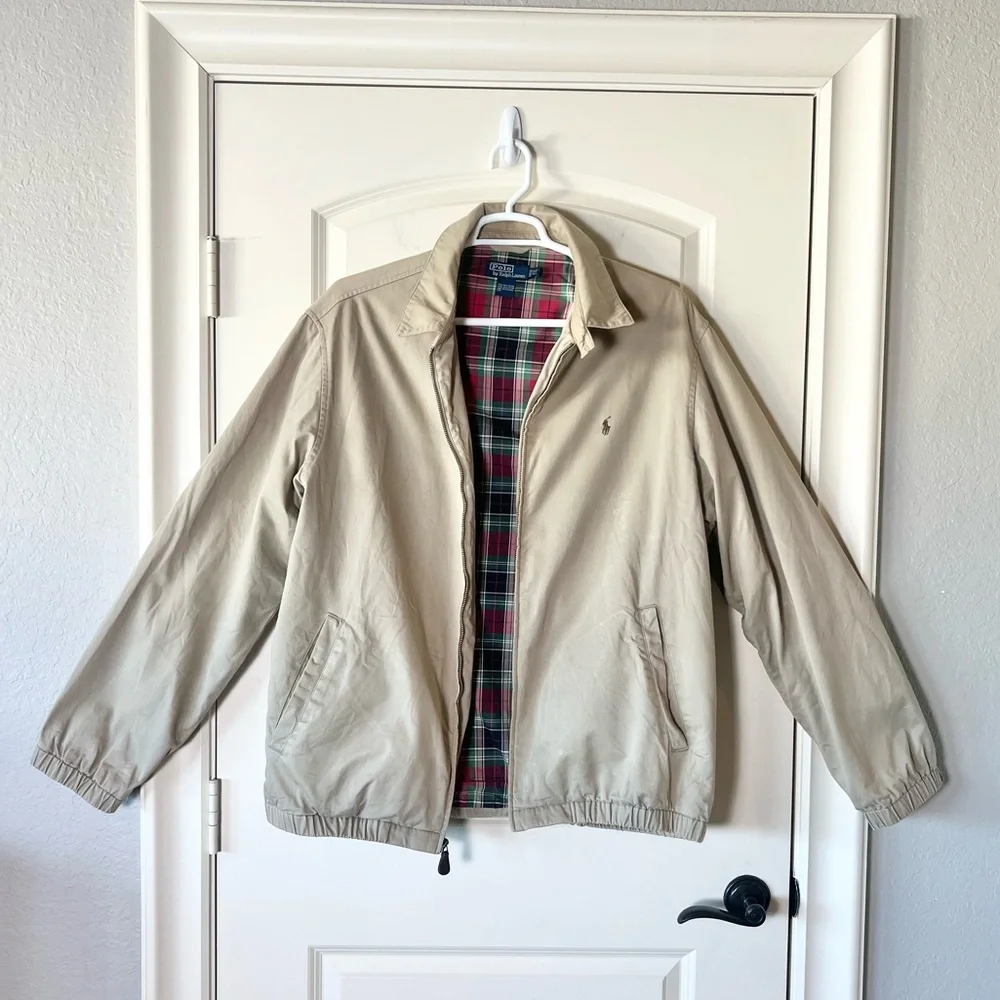 Vintage 90s Polo Ralph Lauren Harrington Jacket Men's 2XL Tan Plaid Lined Bomber
